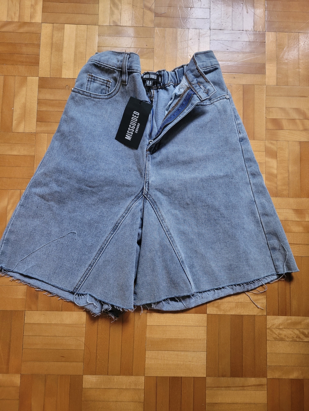Missguided Grey Denim Panelled Bermuda Shorts